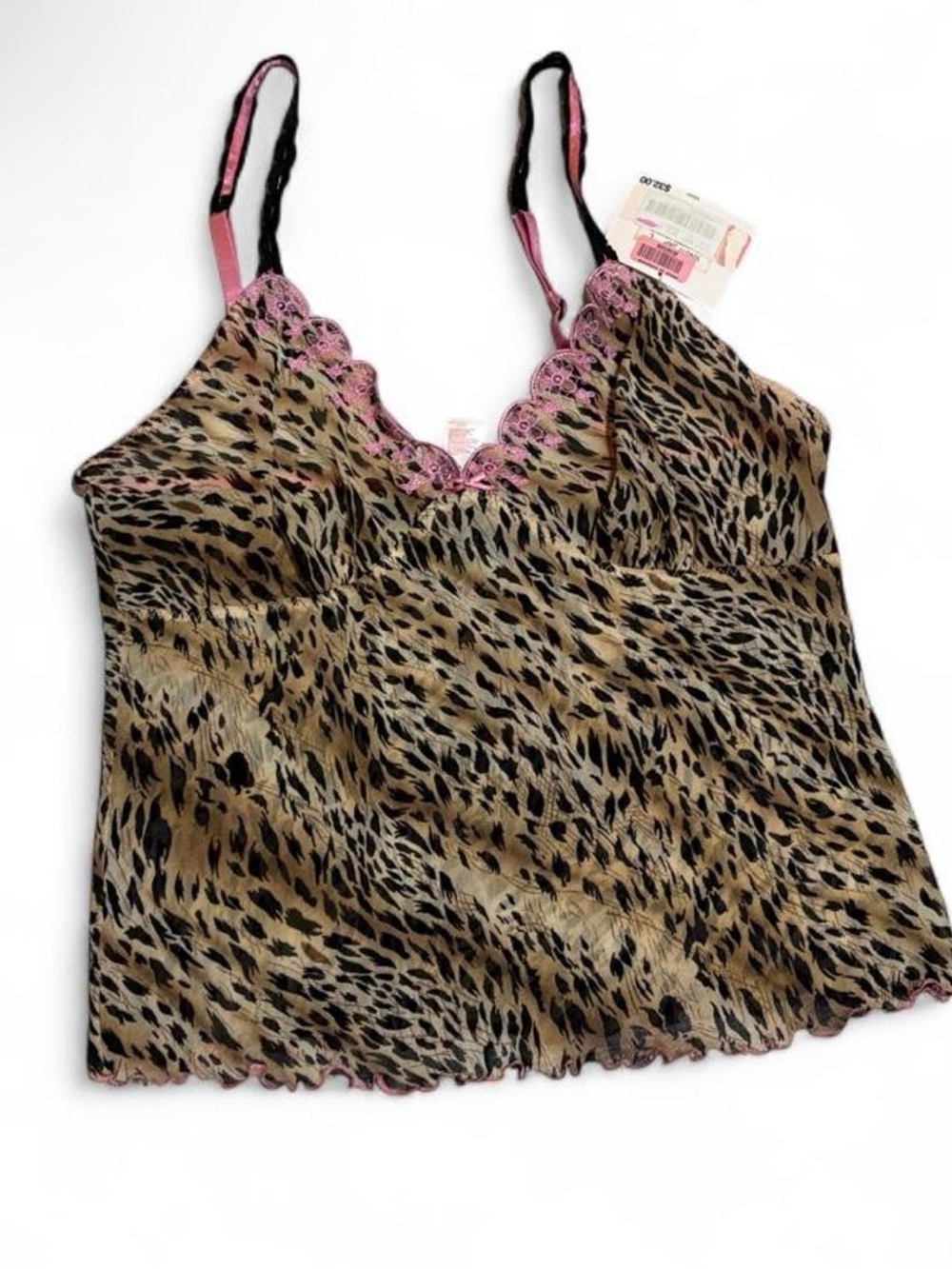 Jennifer Lopez Leopard Satin Chemise with Pink Trim